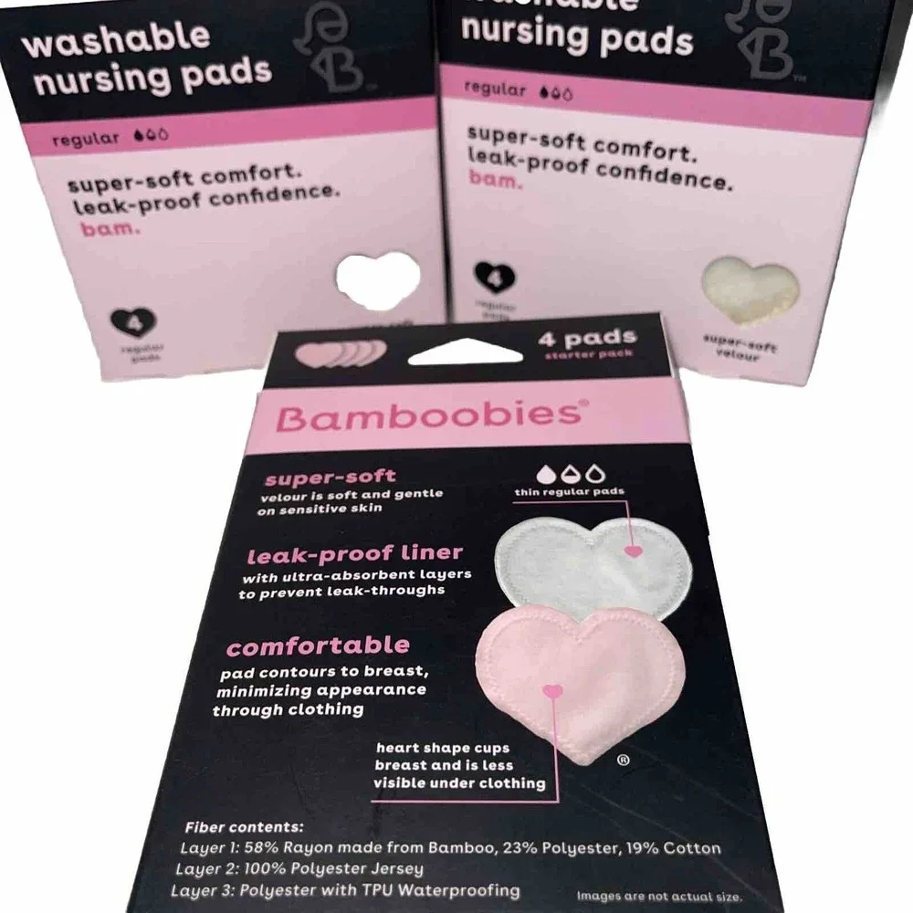 lot3 bamboobies 4 pack regular washable nursing pads Reusable NIB Breast Feeding